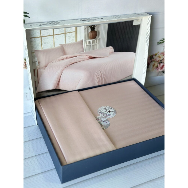 Євро розмір. Постільна білизна. Однотонний в полоску (страйп) Поликотон. Happy cotton Туреччина 07 (75201)