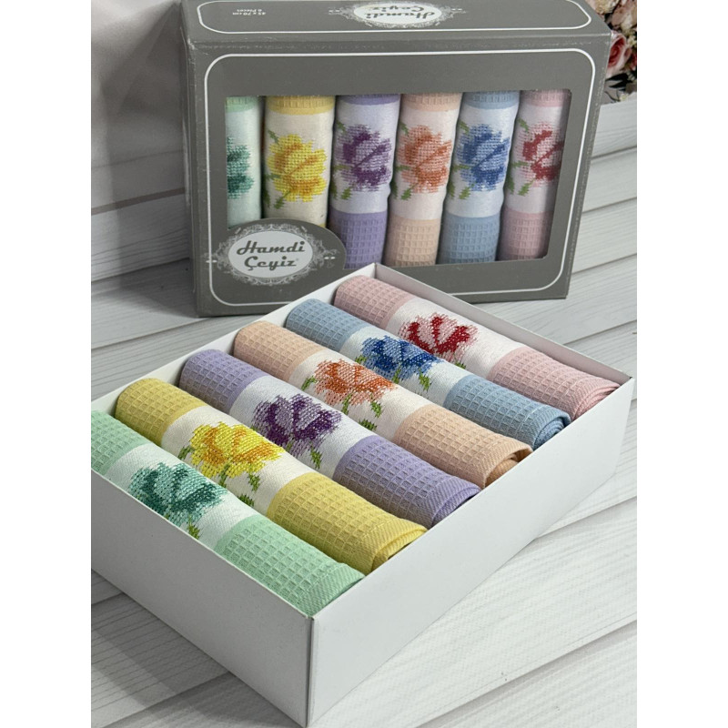 Hamdi renki 45х70см., 6 шт/уп. Вафельні кухонні рушники. (58472)