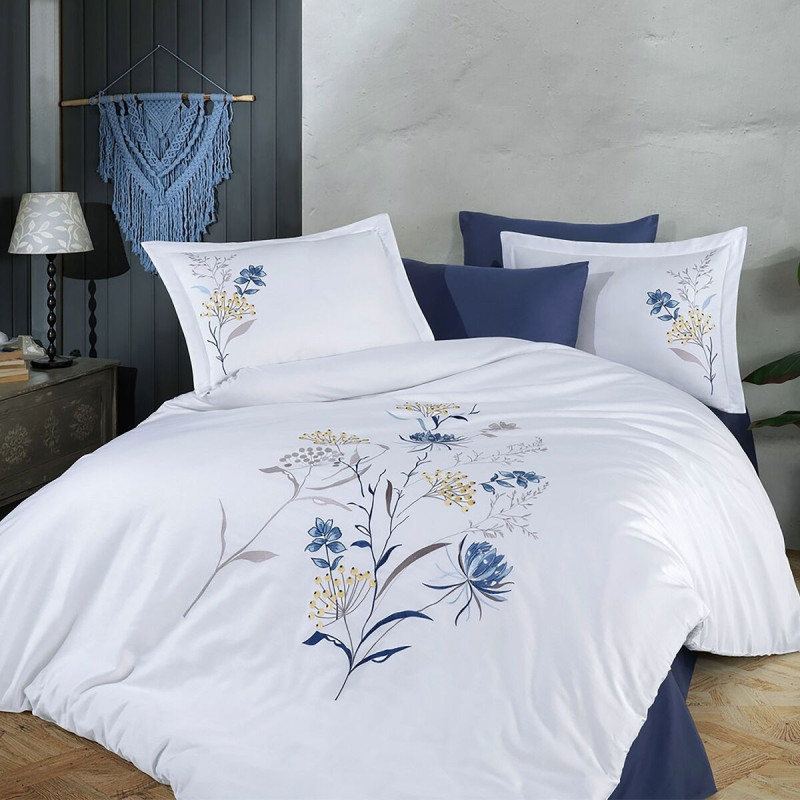 Постільна білизна Dantela Vita сатин з вишивкою - Nilufer beyaz білий євро