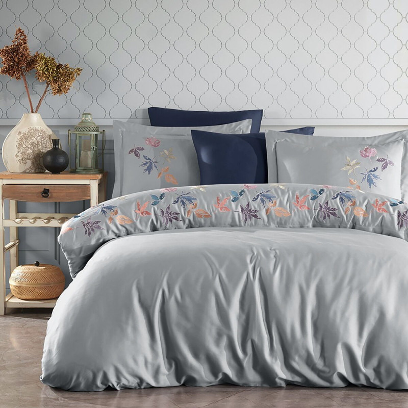 Постільна білизна Dantela Vita сатин з вишивкою - Hazan gri сірий сімейний