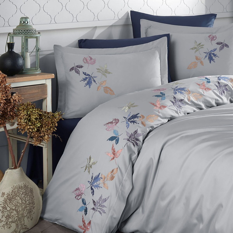 Постільна білизна Dantela Vita сатин з вишивкою - Hazan gri сірий сімейний