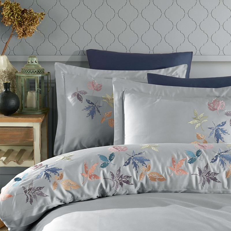 Постільна білизна Dantela Vita сатин з вишивкою - Hazan gri сірий сімейний