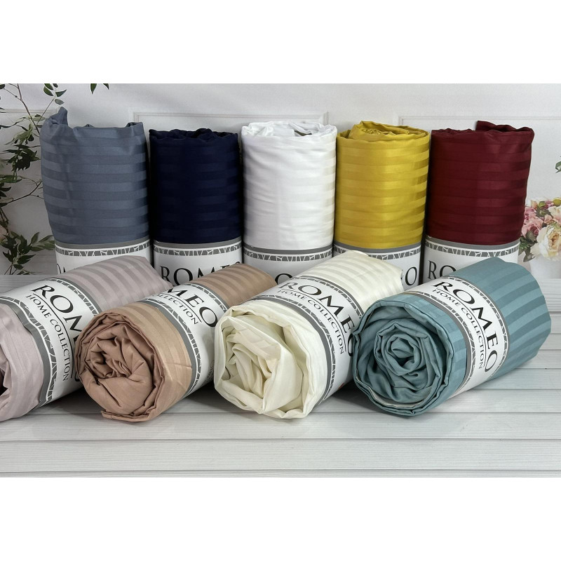 Line Lacivert 160х200см. Простирадло на резинці. Сатин-страйп. Romeo Туреччина. (75114)