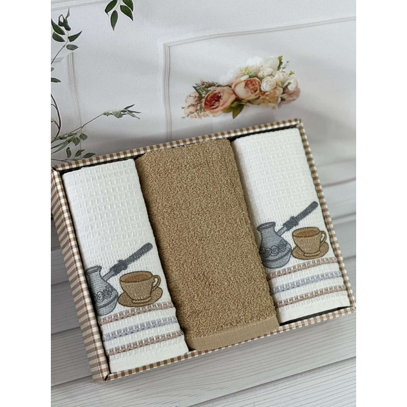 Suvari kofe 001 3в1 40х60см., набір рушників (махра / вафелька). (27191)