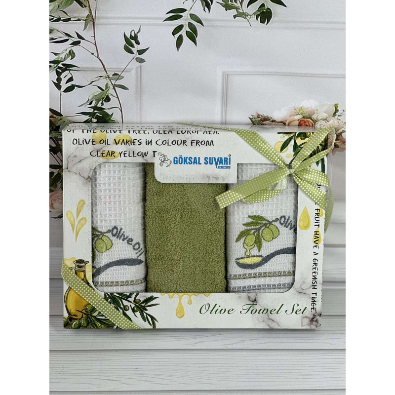 Suvari olive 001 3в1 40х60см., набір рушників (махра / вафелька). (73643)
