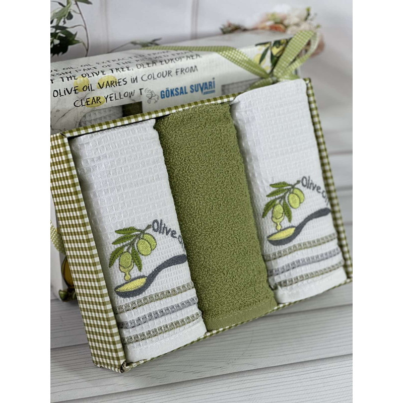 Suvari olive 001 3в1 40х60см., набір рушників (махра / вафелька). (73643)