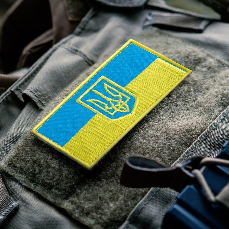 Шеврон на липучці Прапор України Тризуб 5,5х10,5 см вишитий патч нашивка