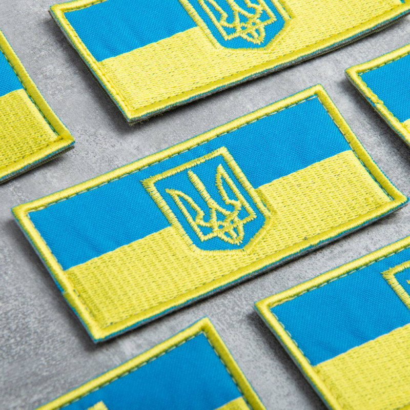 Шеврон на липучці Прапор з Тризубцем 4,5х8 см польова версія на кепку вишитий патч нашивка