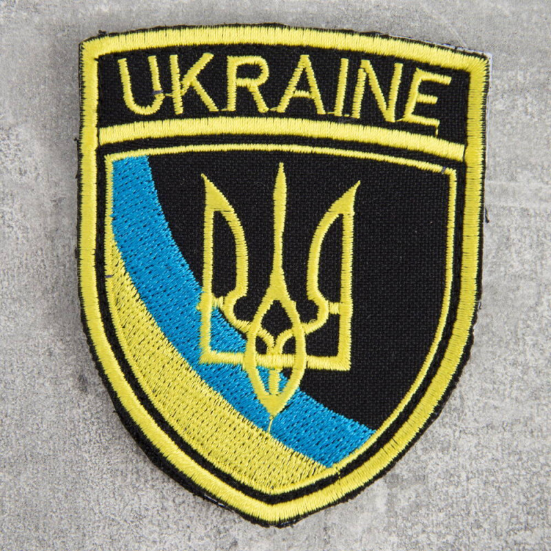 Шеврон нашивка на липучці Тризуб України UKRAINE 6,5х8 см вишитий патч