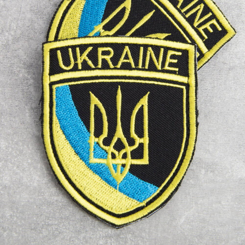 Шеврон нашивка на липучці Тризуб України UKRAINE 6,5х8 см вишитий патч