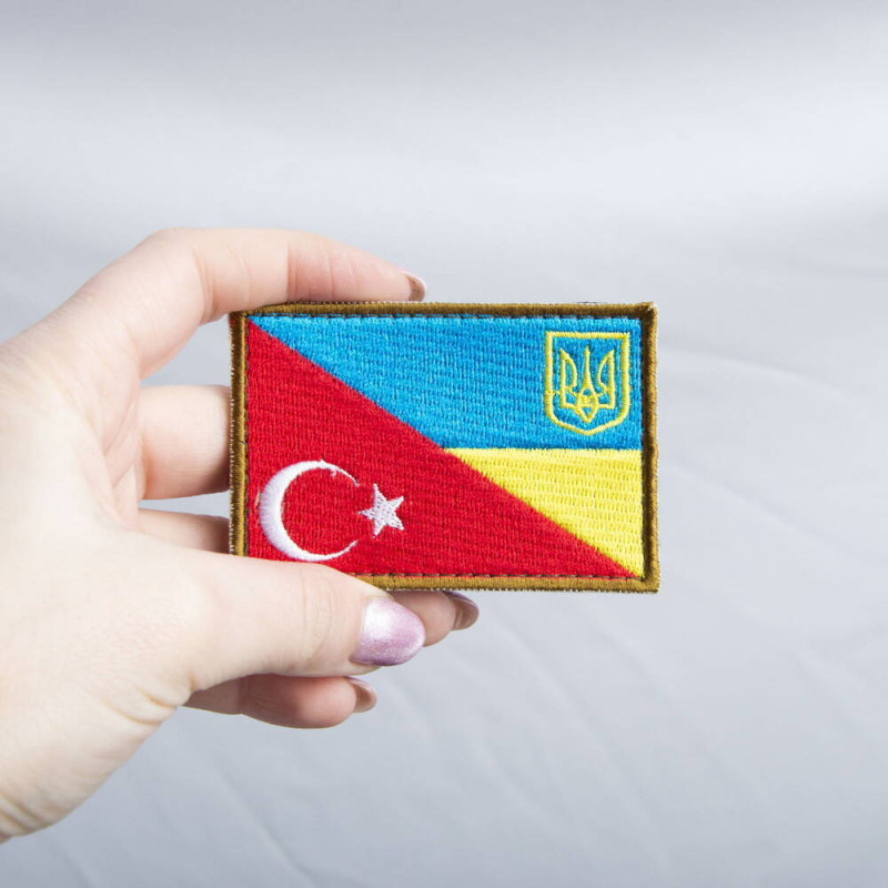 Набір шевронів 2 шт на липучці прапор Туреччини та України 5х8 см вишитий патч нашивка Туреччина та Україна