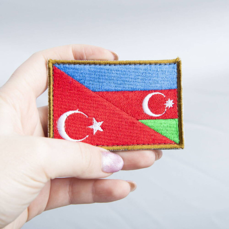 Шеврон нашивка на липучці Туреччина та Азербайджан 5х8 см прапор Туреччини та Азербайджану вишитий патч нашивка
