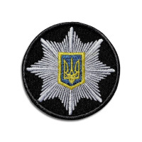 Шеврон на липучці Кокарда Поліція кругла 6 см чорний, вишитий патч нашивка липучка