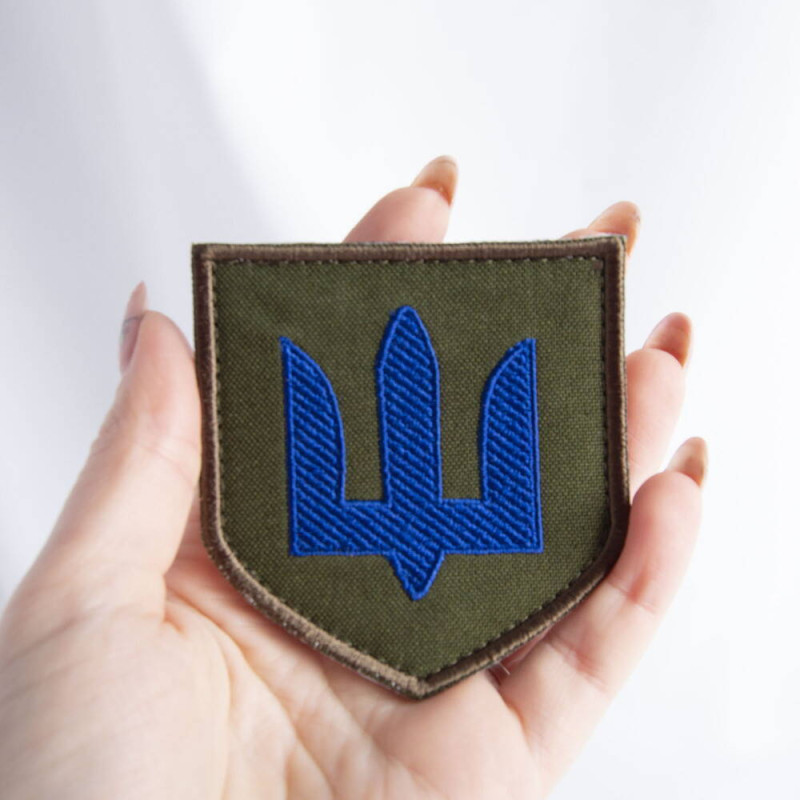Шеврон на липучці Тризуб ЗСУ синій 7х7,5 см вишитий патч нашивка