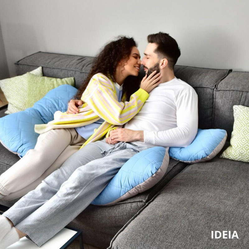 Подушка П-подібна для сну та відпочинку стьобана IDEIA 140х75х20 см U-shape з наволочкою на блискавці антиалергенна сіра
