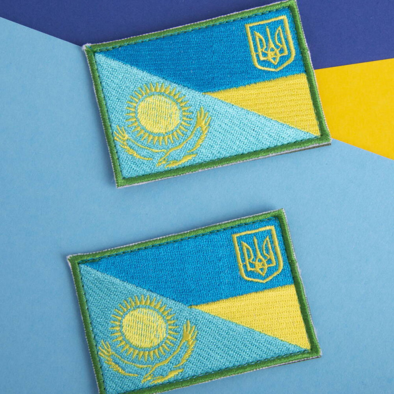 Шеврон на липучці прапор України та Казахстану Україна та Казахстан 5,5х8 см вишитий патч