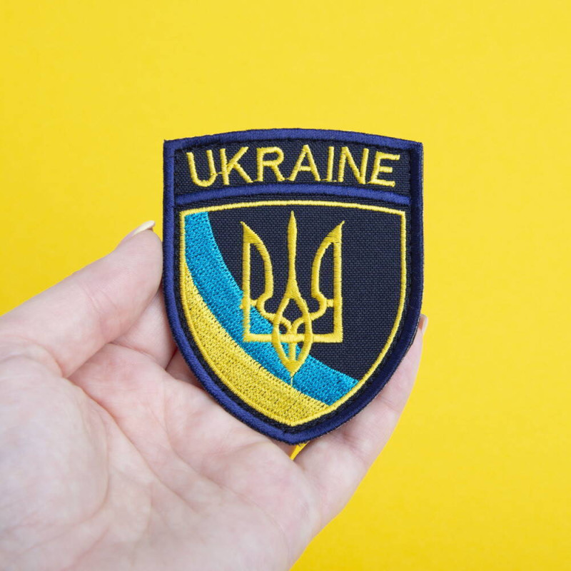 Шеврон на липучці Тризуб UKRAINE 6,5х8 см вишитий патч нашивка