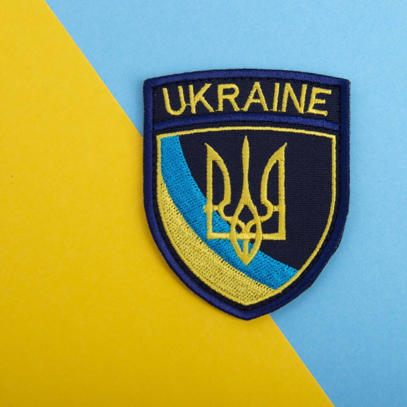 Шеврон на липучці Тризуб UKRAINE 6,5х8 см вишитий патч нашивка