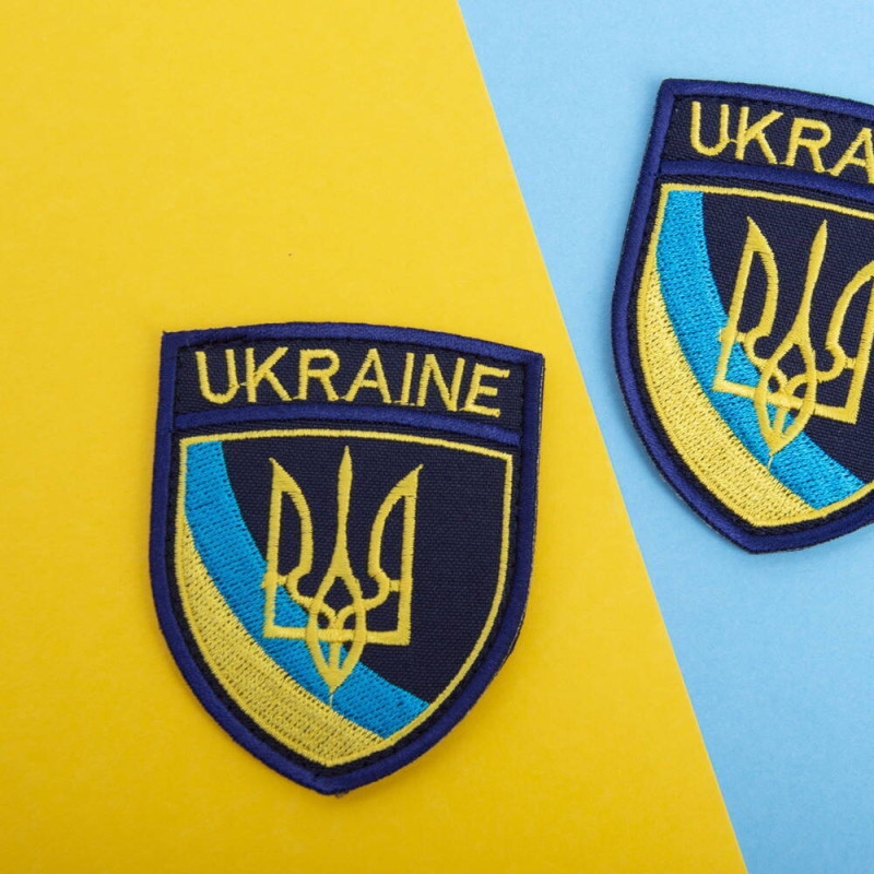Шеврон на липучці Тризуб UKRAINE 6,5х8 см вишитий патч нашивка