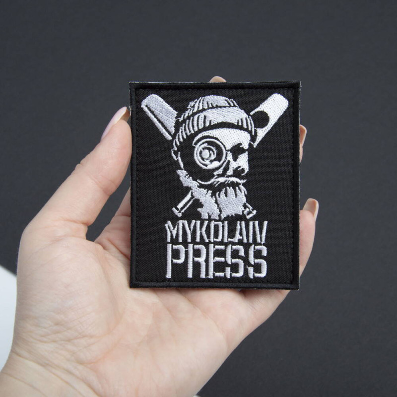 Шеврон на липучці для журналістів MYKOLAIV PRESS 7х8,5 вишитий патч нашивка для працівників медіа та ЗМІ