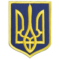 Шеврон на липучці Герб Тризуб України 6х8 см синій вишитий патч нашивка