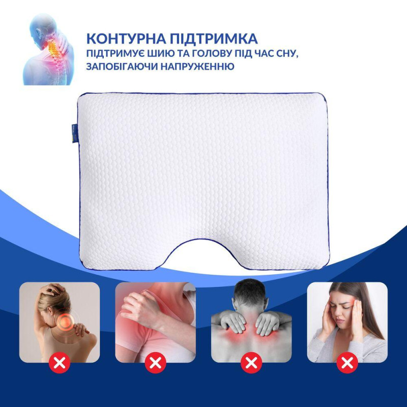 Подушка ортопедична 58х42х13 см IDEIA контурна меморі вісколастик піна з ефектом пам'яті з наволочкою на блискавці
