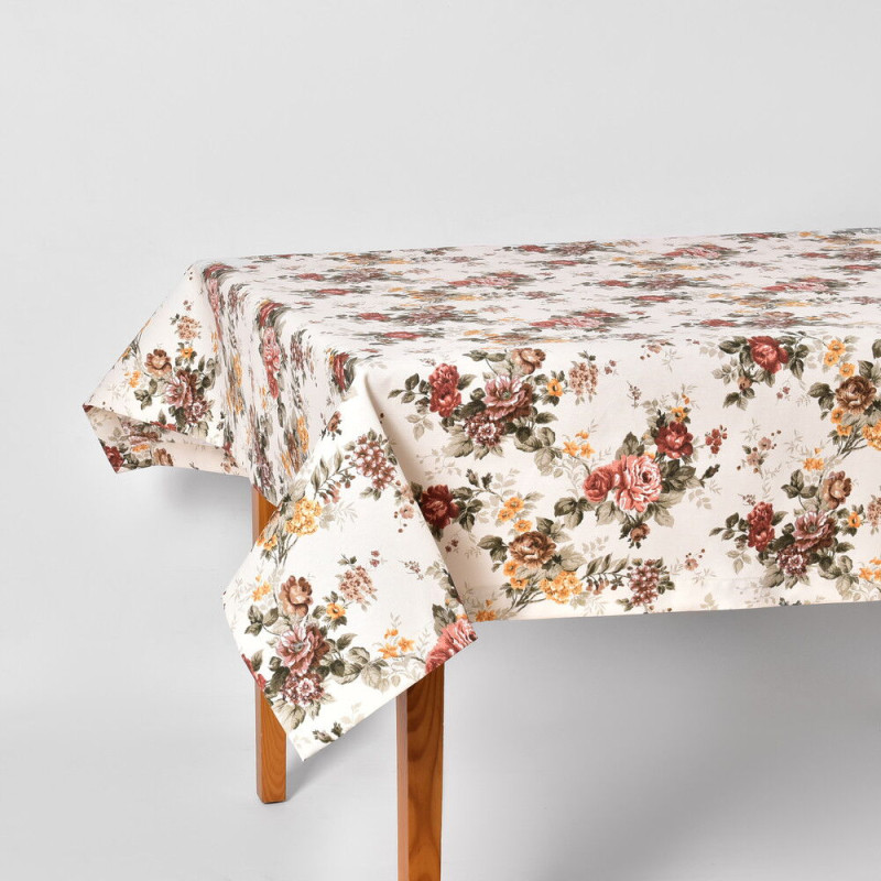 Скатертина IDEIA 140х170 см бавовняна скатертина з водовідштовхувальним покриттям, бежевий принт Квіти