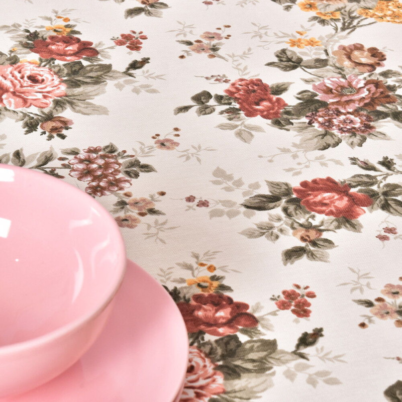 Скатертина IDEIA 140х170 см бавовняна скатертина з водовідштовхувальним покриттям, бежевий принт Квіти