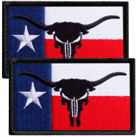 Set of 2 Hook-and-Loop Texas Flag Patches with Horned Punisher Skull, 5х8 cm Embroidered
