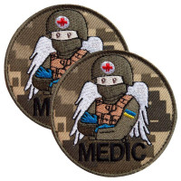 Набір шевронів 2 шт на липучці MEDIC піксель 7,5х7,5 см, вишитий патч шеврон нашивка медична