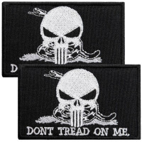 Set of 2 Velcro Patches, Snake and Punisher Skull, Don't Tread On Me, Black Embroidered Chevron Patches