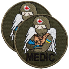 Набір шевронів 2 шт. на липучці MEDIC хакі 7,5х7,5 см, вишитий патч шеврон нашивка медична, медичний