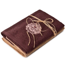 Набір рушників 2 шт 40х70 рушник IDEIA серветка махрова кухонна бавовна натуральна з вишивкою кава