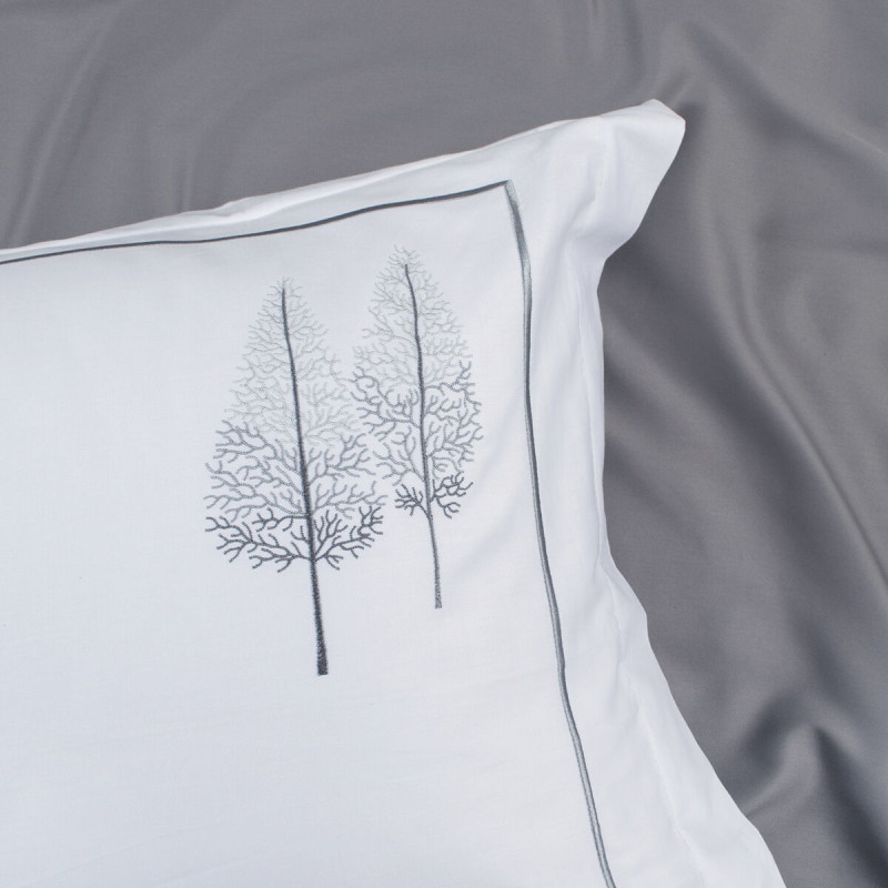 Постільна білизна Dantela Vita сатин з вишивкою - Pamira beyaz-antrasite біло-сірий євро