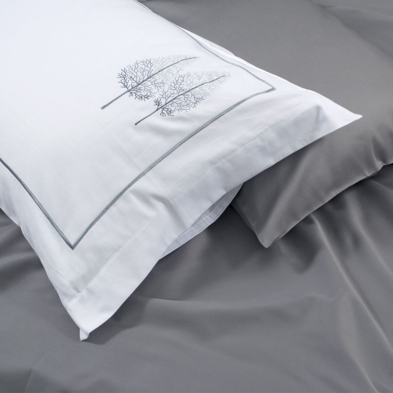 Постільна білизна Dantela Vita сатин з вишивкою - Pamira beyaz-antrasite біло-сірий євро