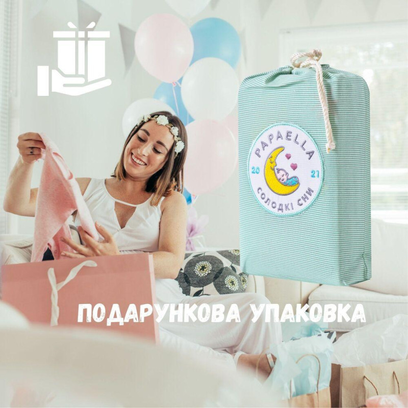 Комплект постільної білизни в ліжечко дитячий PAPAELLA, набір постільної з вишивкою, бавовна м'ята