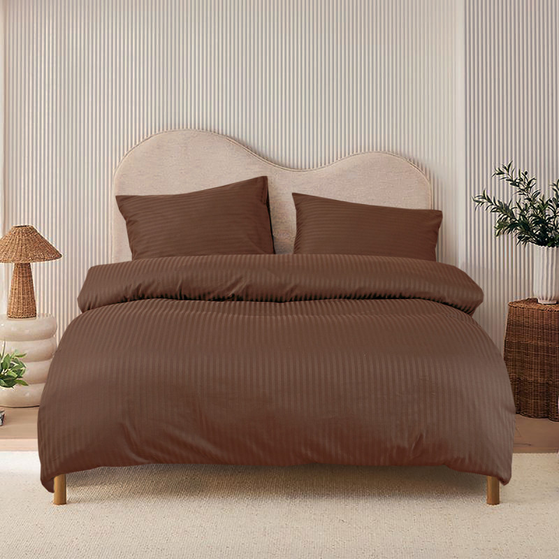 Постільна білизна Lotus Готель - Сатин Страйп кавовий 1*1 полуторний (Туреччина)