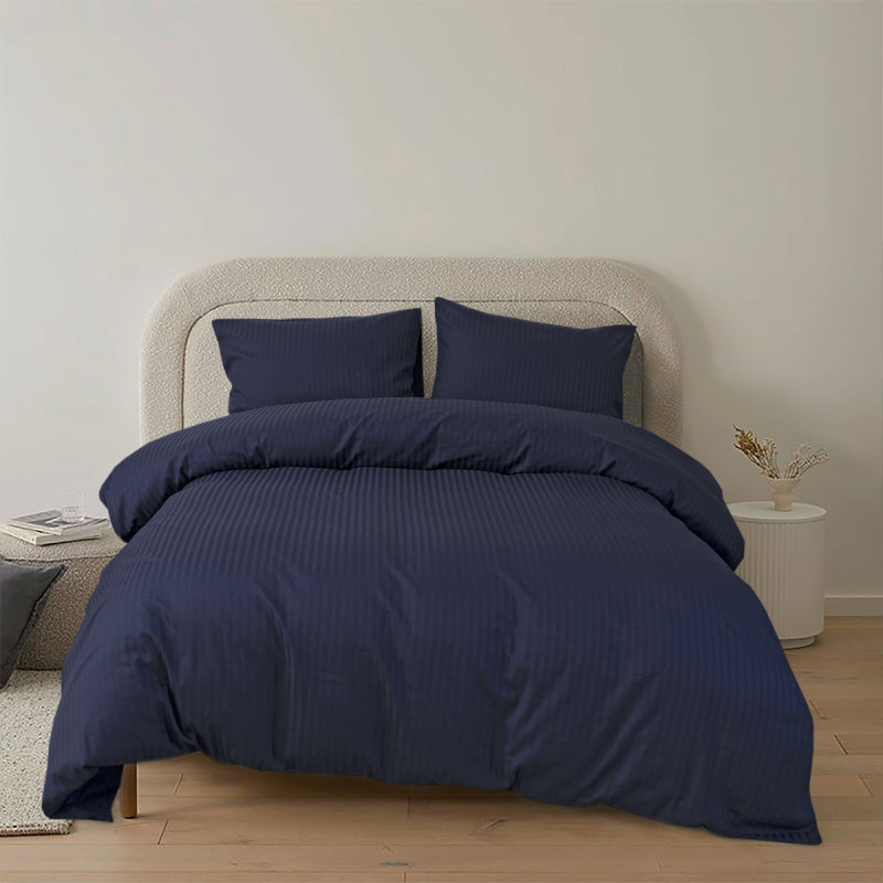 Постільна білизна Lotus Готель - Сатин Страйп темно-синій 1*1 полуторний (Туреччина)