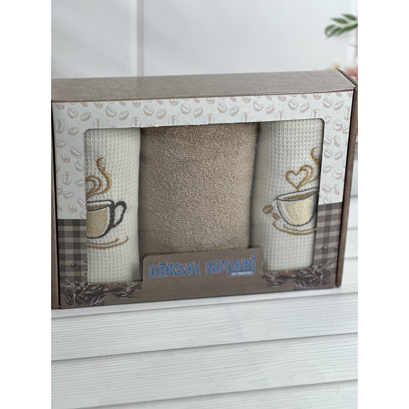 Suvari kofe 002 3в1 40х60см., набір рушників (махра / вафелька). (41218)
