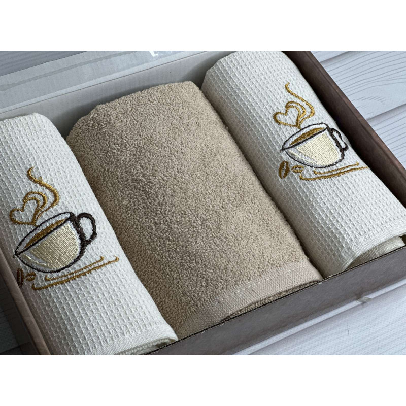 Suvari kofe 002 3в1 40х60см., набір рушників (махра / вафелька). (41218)