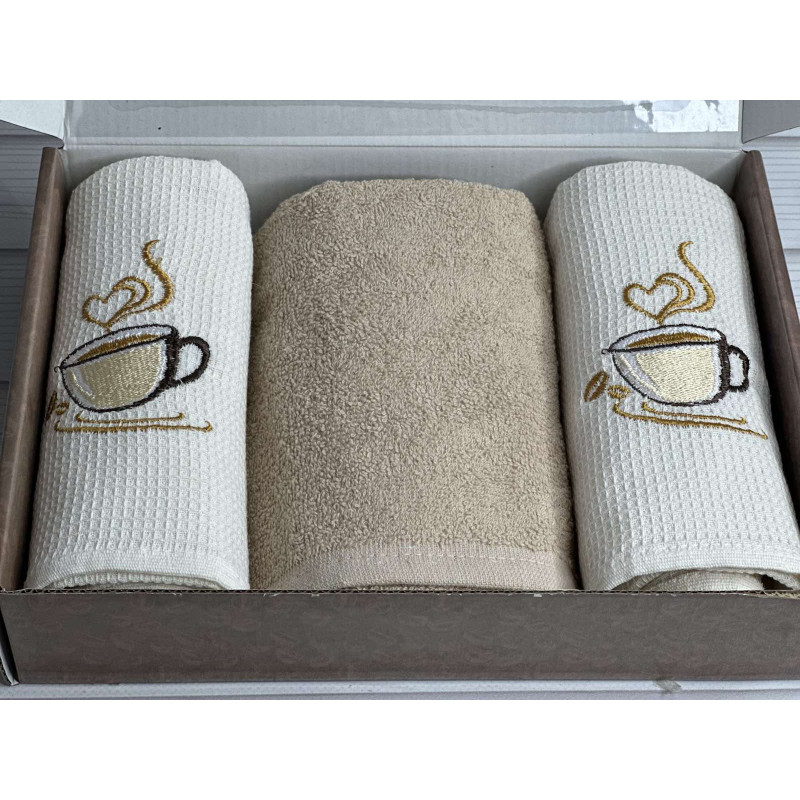 Suvari kofe 002 3в1 40х60см., набір рушників (махра / вафелька). (41218)