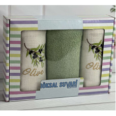 Suvari olive 002 3в1 40х60см., набір рушників (махра / вафелька). (12384)