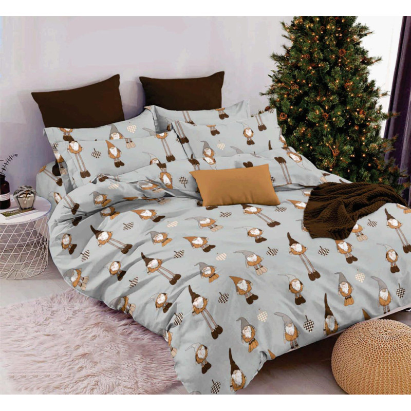 Комплект постільної білизни SoundSleep Gnoms Тепло зимових снів бязь Двоспальний 175х205 см світло-сірий (2800004904193)