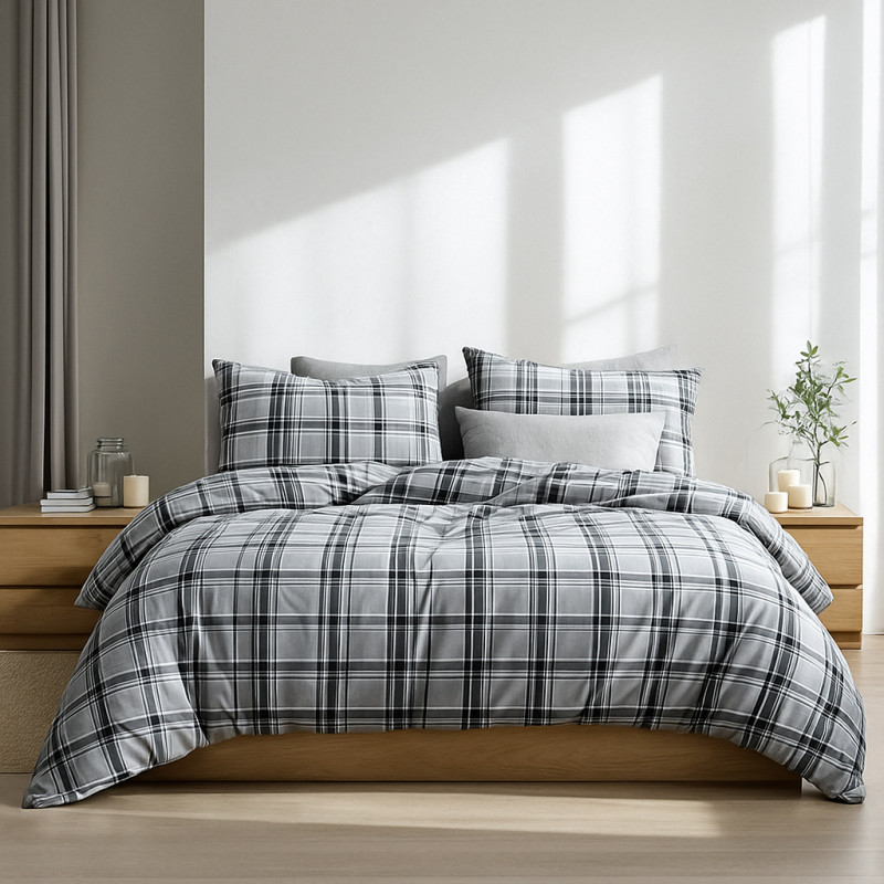Комплект постільної білизни SoundSleep Flanel Cоzy Grey полуторний 160х215 см фланель клітинка сіра (2800004977500)