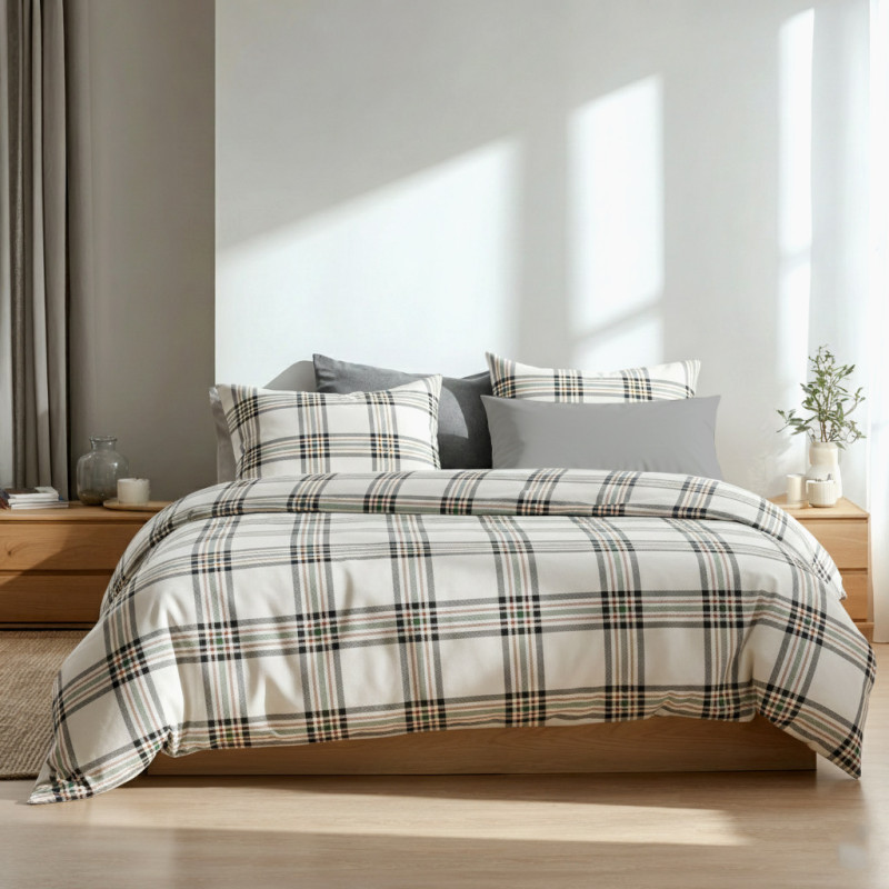Комплект постільної білизни SoundSleep Flanel Cоzy Combi двоспальний євро 200х220 см фланель клітинка біло-зелена (2800004977623)