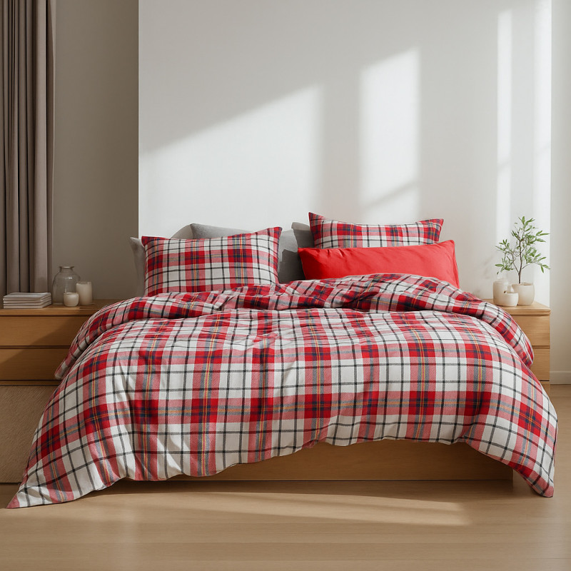 Простирадло фланелеве SoundSleep Flanel Cozy White 150х240 см фланель біло-червона клітинка (2800004977586)