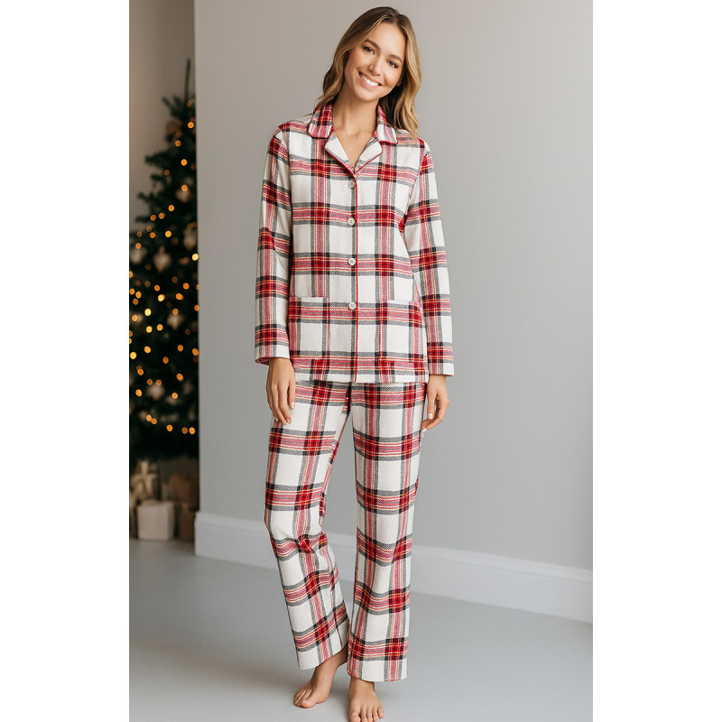 Жіноча піжама фланелева SoundSleep Flanel Cоzy White фланель клітинка біло-червона L (2800005002072)