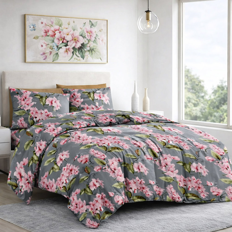 Комплект постільної білизни SoundSleep Petals Grey бязь-голд двоспальний євро 200x220 см (2800005071740)