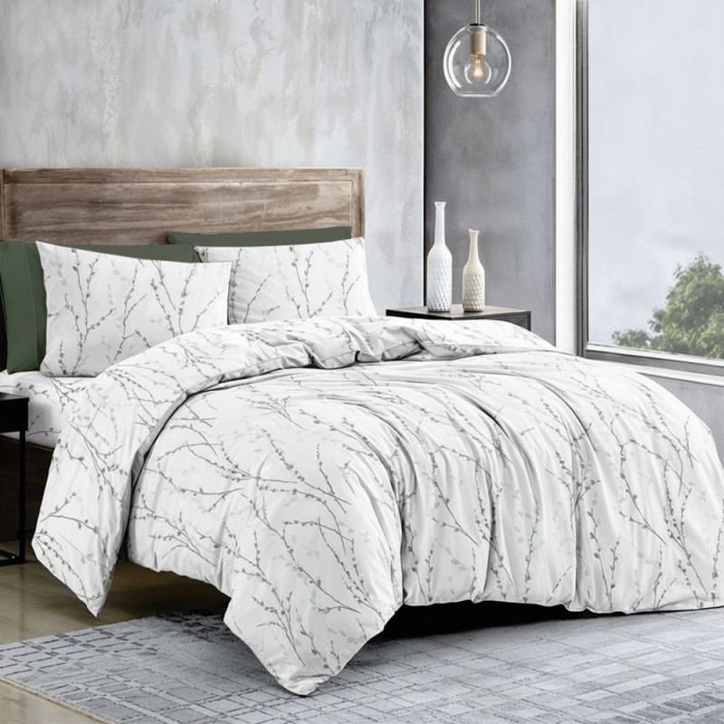 Наволочка SoundSleep Branch Olive з бязі-голд 50×70 см, біла з принтом