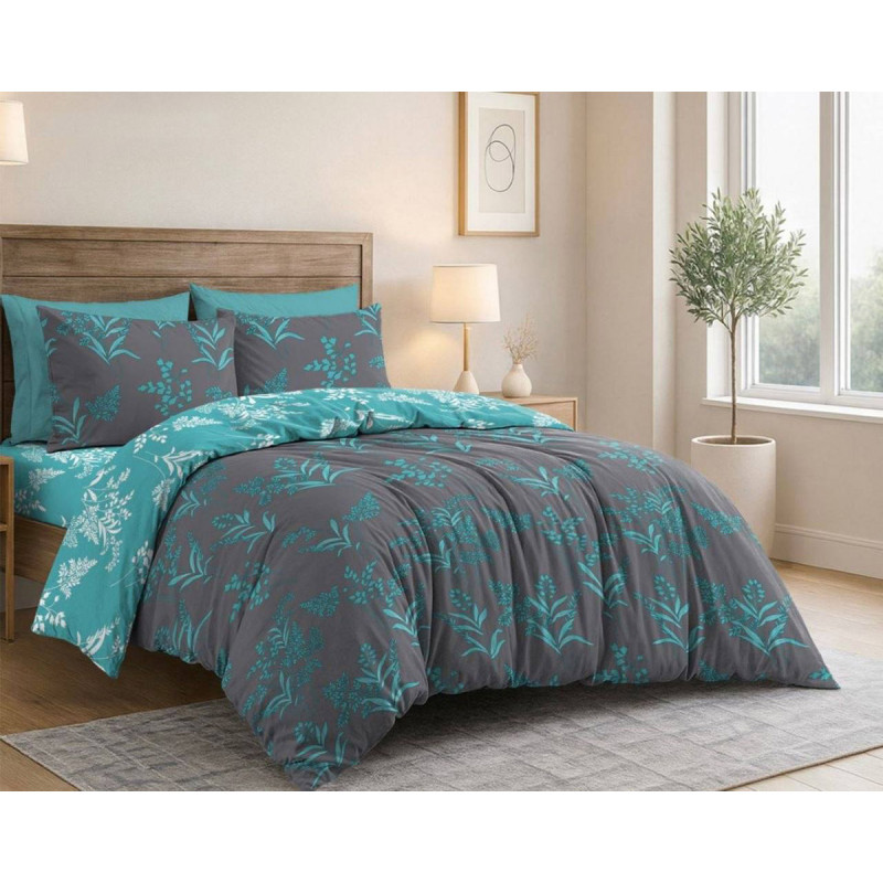 Сімейний комплект постільної білизни SoundSleep Flore Turquoise з бязі-голд